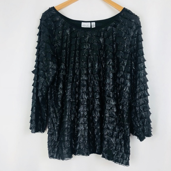Kim Rogers Tops - Kim Rogers Black Metallic Tiered Shirt Sz 2x